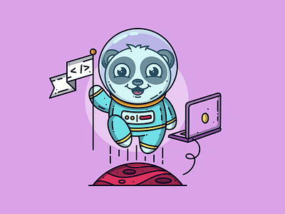 Space Panda 🐼 astronaut branding character character design cute cute art design developer dribbble flat design graphic icon illustration laptop line art panda planet space tech vector