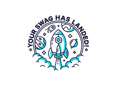 Rocket 🚀 badge branding character cute design dribbble flat design graphic icon illustration lineart planet planets rocket space stars swag tech vector vector art