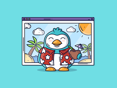 Penguin on Holiday 🐧 animal branding character chat creative cute cute illustration design dribbble flat design graphic holiday icon illustration penguin remote tropical vector work zoom
