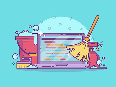 Cleaning Code blog blue branding cleaning code computer creative design developer dribbble flat flat design graphic graphic design icon illustration lineart tech vector work
