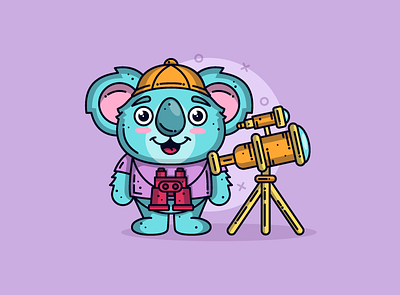 Koala explorer 🐨 animal branding character character design creative cute cute animal design dribbble explorer flat design graphic icon illustration illustrator koala line art purple telescope vector