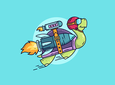 Tortoise 🐢 blog brand branding character character design cute cute animals design dribbble flat flat design flying graphic icon illustration line lineart rocket turtle vector