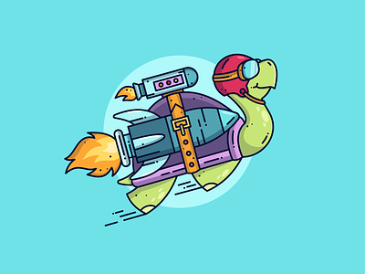 Tortoise 🐢 blog brand branding character character design cute cute animals design dribbble flat flat design flying graphic icon illustration line lineart rocket turtle vector