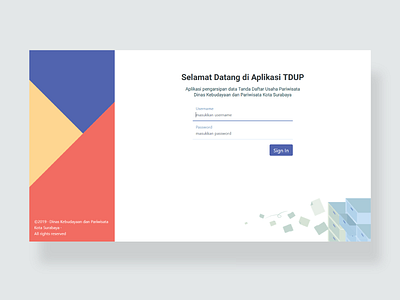 Aplikasi Pengarsipan Tanda Daftar Usaha Pariwisata - Login Page 2019 adobe illustrator archive design html html css layout login page surabaya ui uidesign web webdesign