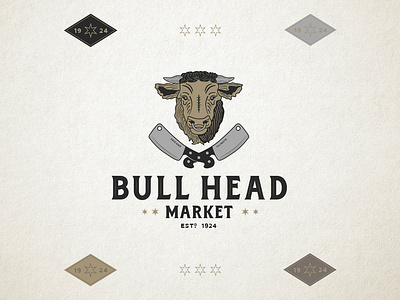 Bull Head Market Logo branding design hand drawn icon identity illustration illustrator logo type typography