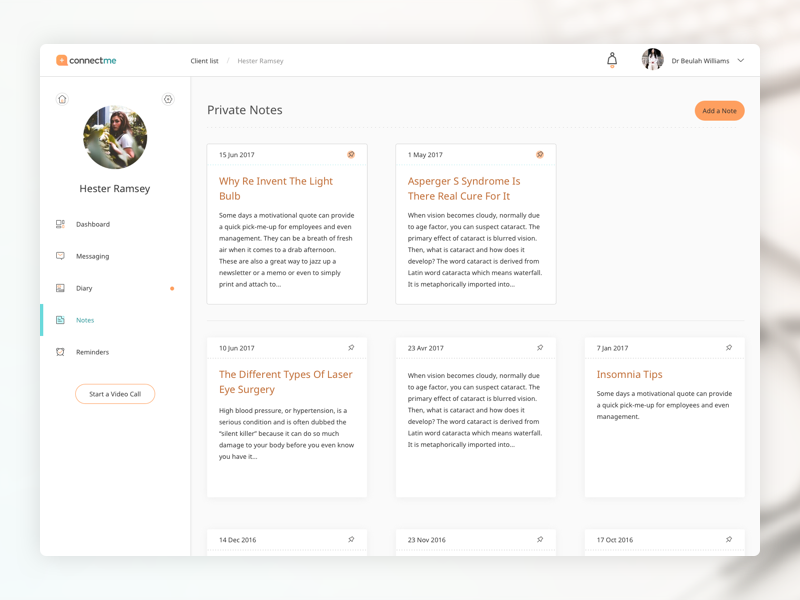 Connectme - Notes dashboard patient health healthshare connectme