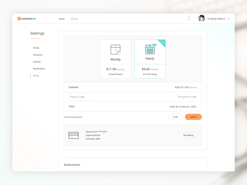 Connectme - Settings settings dashboard patient health healthshare connectme