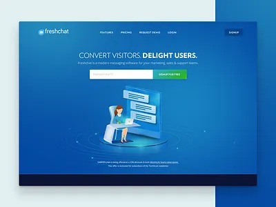 Freshchat - landing page blue contemporary freshchat freshworks illustration kabilansa landingpage marketingpage ui website