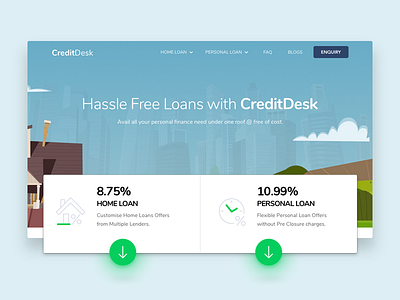 CreditDesk branding contemporary creditdesk finance flatdesign kabilansa landingpage modern ui ux website