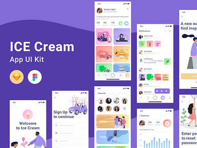 Ice Cream UI Kit app clean coral design flat illustration ios minimal ui ux