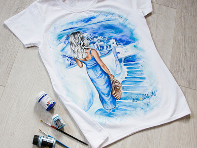 Hand-painted t-shirt for a girl from her photo, apparel design drawing fashion hand painted handmade illustration painting style wear