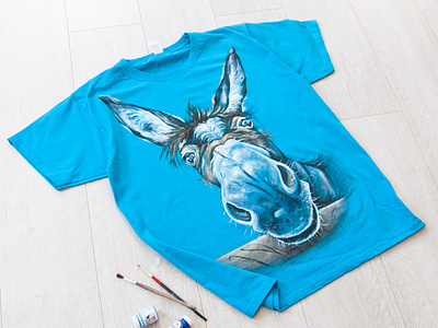 Hand painted t shirt, donkey, hand painted clothing apparel design drawing fashion hand painted handmade paint painting style wear