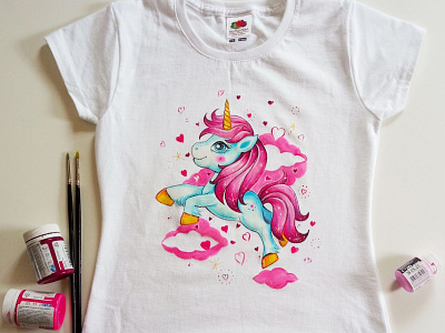 hand painted t-shirt, unicorn apparel art branding design fashion hand painted handmade painting uidesign unicorn wear