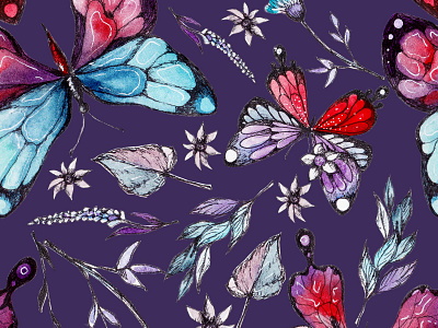 Watercolor pattern, butterflies, illustration, print butterfly design hand painted handmade illustration painting pattern watercolor