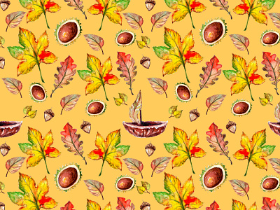 autumn watercolor pattern, leaves and chestnuts, autumn autumn fall graphic design paint painting pattern