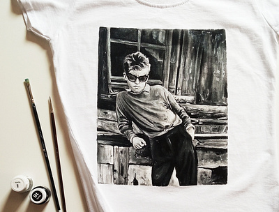 Hand-painted T-shirt, photo portrait, hand print branding design fashion graphic design hand painted hand print handmade painting tshirt