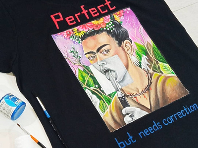 hand painted t-shirt, frida kahlo branding design fashion frida kahlo hand painted handmade painting