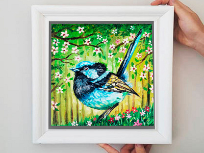 Bird oil painting, oil art, gift, Wall decor, Birds, picture