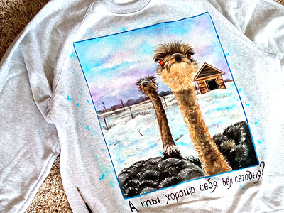 hand-painted sweatshirt, customization, ostriches apparel ostriches sweatshirt wear