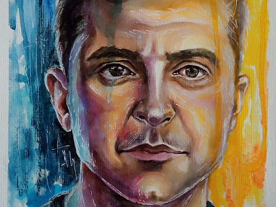 Watercolor portrait of President Zelensky Ukraine, hand-painted illustration paint painting portrait vladimir zelensky