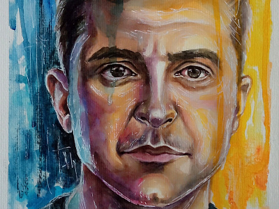 Watercolor portrait of President Zelensky Ukraine,