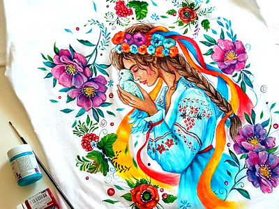 Hand-painted t-shirt, Ukraine branding design fashion hand-painted handmade paint painting style ukraine
