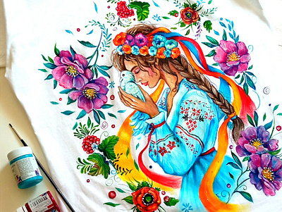 Hand-painted t-shirt, Ukraine branding design fashion hand painted handmade paint painting style ukraine