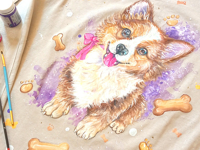 Dress, hand-painted. Dog portrait design fashion hand-painted handmade paint painting