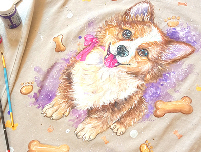 Dress, hand-painted. Dog portrait design fashion hand painted handmade paint painting