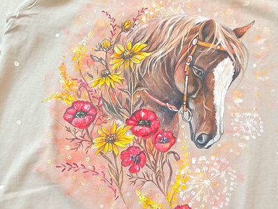 Oversized dress, hand-painted, horse and flowers branding design dress fashion hand painted handmade horse and flowers painting style