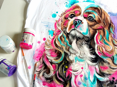 T-shirt, dog, hand-painted branding design f fashion hand-painted handmade paint painting style