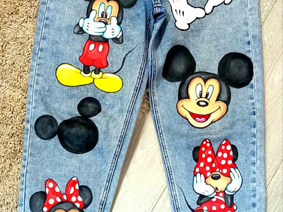 Mickey and Minnie, hand painted, jeans, moms