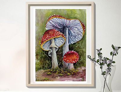 Fly agaric, mushrooms, forest, amanita, oil painting, original hand painted handmade original painting ukraine paint painting