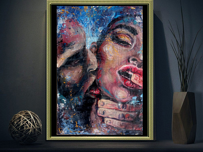 He and she, oil painting, erotica, portrait of a man and a woman fashion handmade paint painting