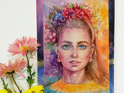 Watercolor portrait of Girl, Abstract Woman, Original Artwork