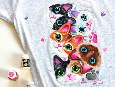 Hand-painted custom T-shirt, cats cats design fashion hand painted handmade style