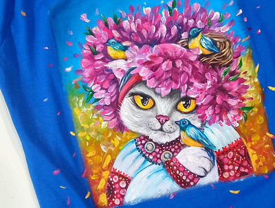 T-shirt hand painted, Ukrainian cat cat design fashion hand painted handmade painting tshirt ukraine