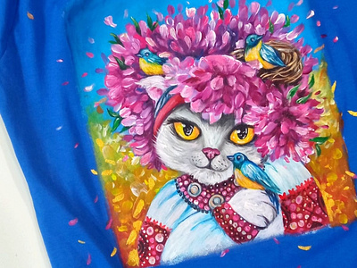 T-shirt hand painted, Ukrainian cat