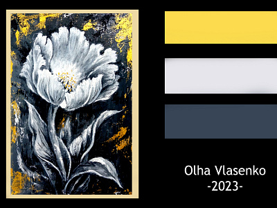Oil original painting Flower, Black and White, Wall decor, hand painted paint painting ukraine