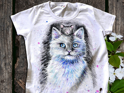 Hand-painted clothing, t-shirt apparel art cat design fantasy fashion hand painted handmade illustration mouse paint painting style wear