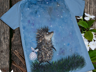 Hand-painted clothing, t-shirt, Hedgehog in the fog