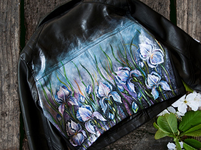Hand-painted clothing, irises on the jacket