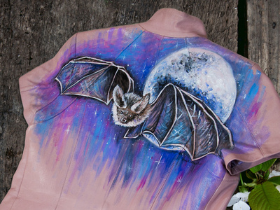 Hand-painted clothing, bat on the pink jacket