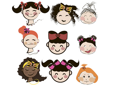 My funny girls, vector set design drawing fase fashion girl illustration kid set style vector