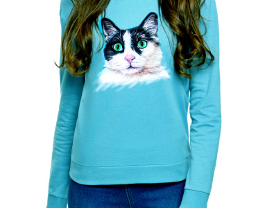 Hand-painted sweatshirt, a cat apparel design fashion hand painted handmade illustration paint painting style wear