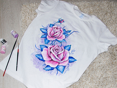 Hand-painted t-shirt for a girl, roses apparel design drawing fashion hand painted handmade paint painting style wear