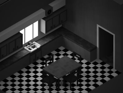 Kitchen in Mono 3d isometric magicavoxel monochrome voxel