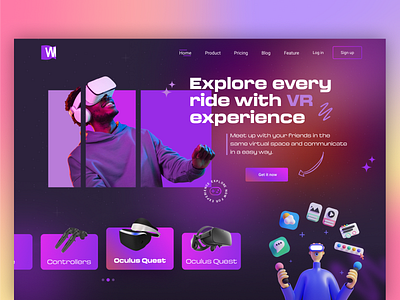 Virtual Reality headset Landing page agency business creative market figma header hero hero section illustration landing page metaverse technology ui user experience user interface virtual reality vr