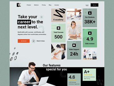 E-learning landing page agency branding business creative education elearning figma header hero homepage learning school ui university user experience user interface web design website design