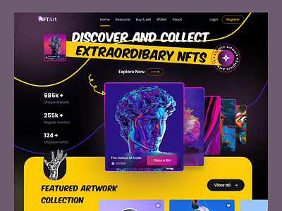 NFT Landing page agency blockchain business creative creative design crypto currency dashboard design figma header hero section landing page meta verse mobile app nft technology ui unique user experience user interface